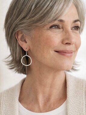 J Jill Hoop Earrings Irregular Circle Silver Tone Minimalist Textured Dangle NWT